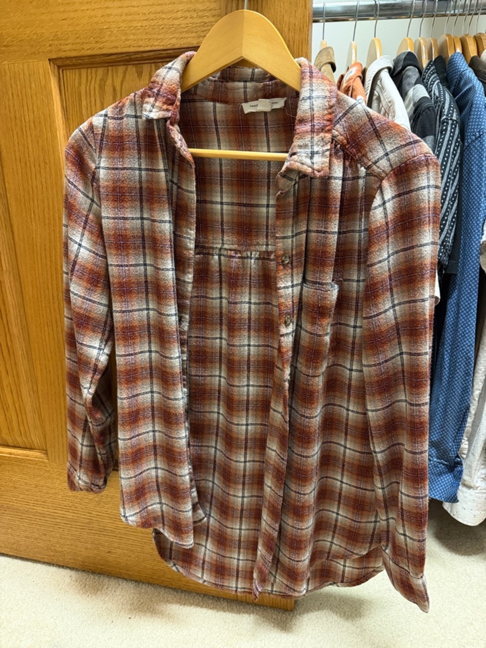 beachlunchlounge Rust and Cream Plaid Button-Down Top